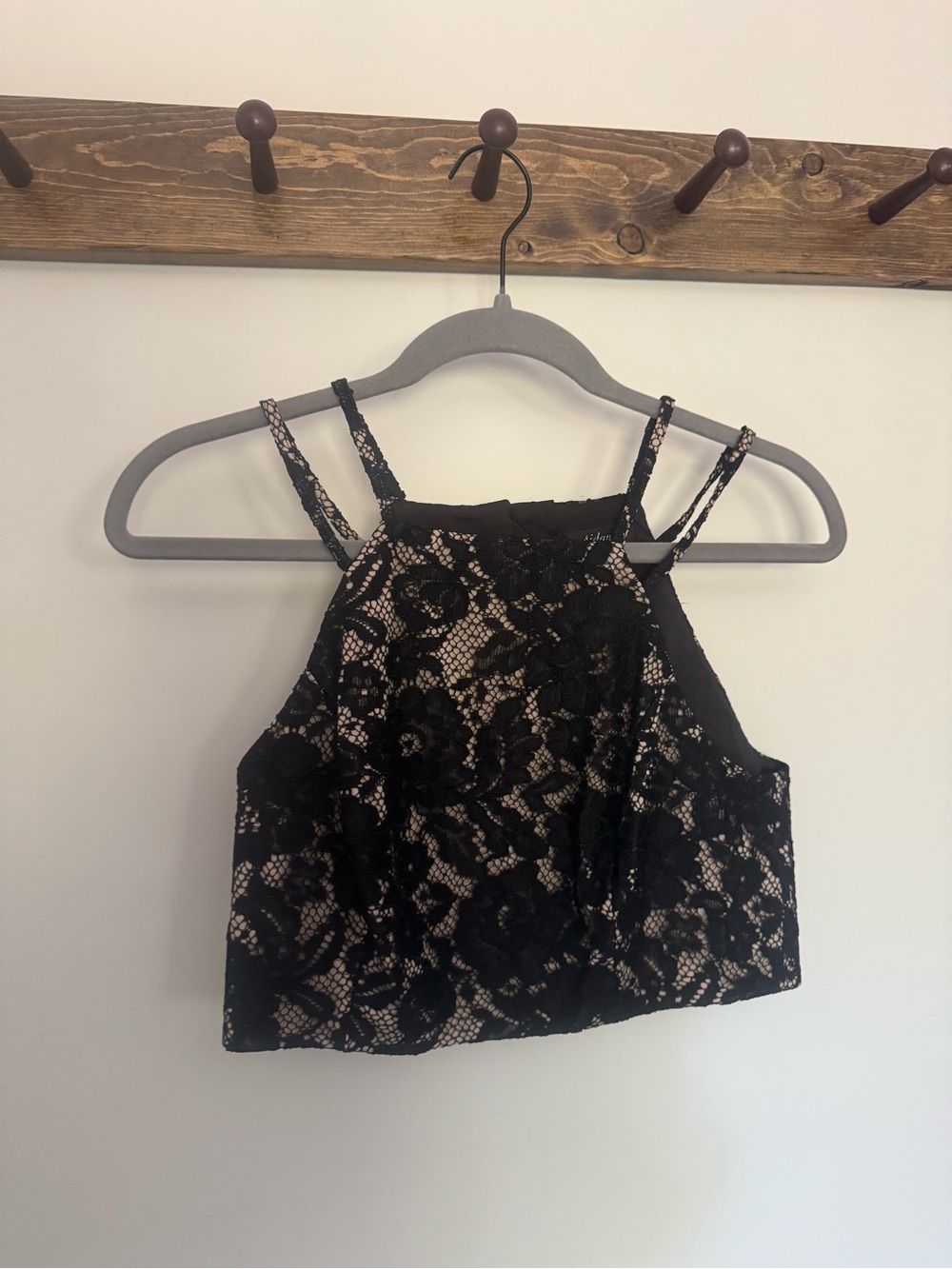 Aidan by Aidan Mattox Black Lace Overlay Nude Crop Camisole